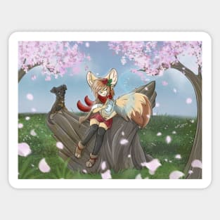Fennec Fox Girl Bard Lira with Cherry Blossoms Sticker